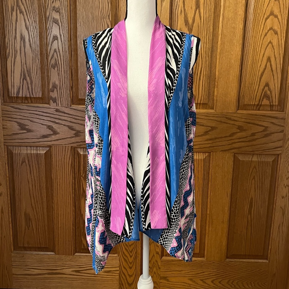 Bob Mackie Pink, Blue & Black Draping Vest, Size XL